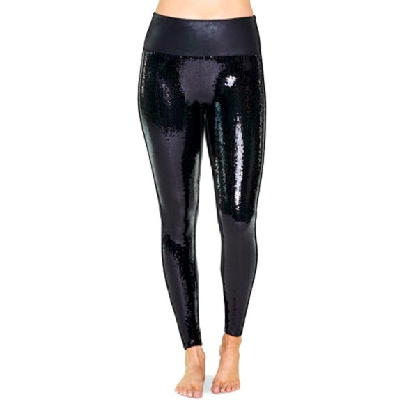 SPANX Pants - Spanx faux leather, sequin leggings. Size S. Excellent condition.